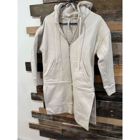 Athleta Duster Sweatshirt Hooded Coat Jacket Fleece Cream Women's Size XSP - Picture 1 of 9